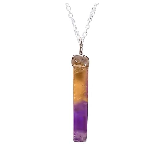aura gems natural ametrine bar pendant necklace, energy healing chakra crystals, birthday gift, healing crystal, gift for women, silver plated jewelry 18 inch, aa+ quality