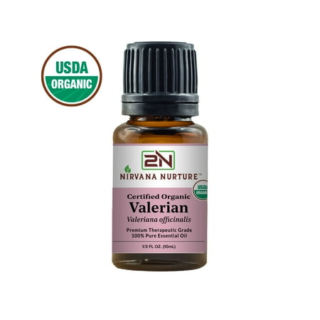 nirvana nurture organic valerian essential oil usda certified 100% pure therapeutic grade undiluted, aromatherapy